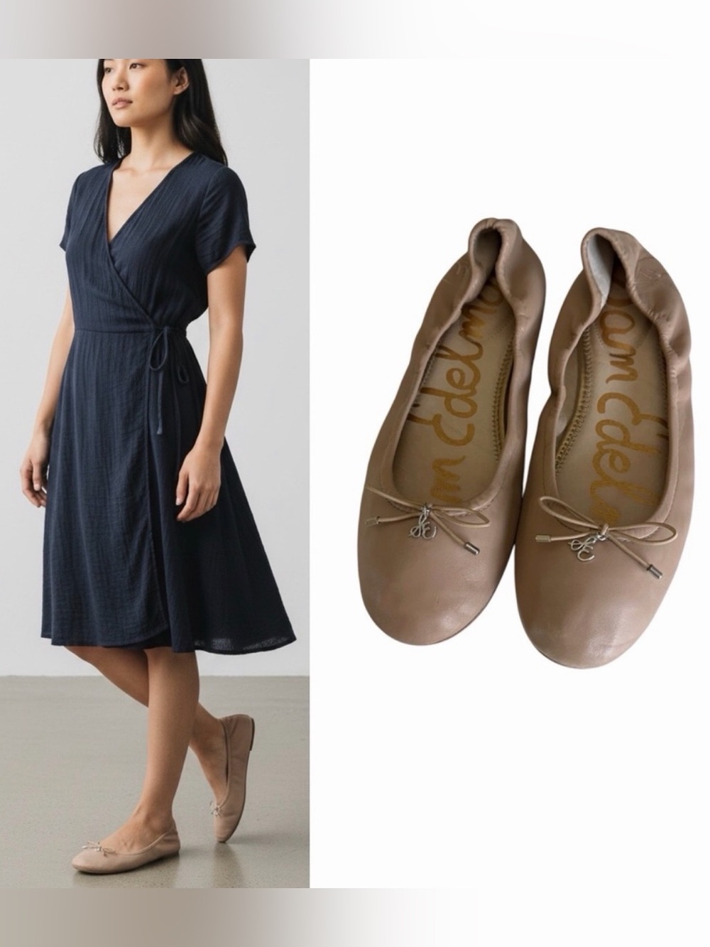 Sam Edelman Felicia classic leather nude beige flat ballet flat shoes size 9